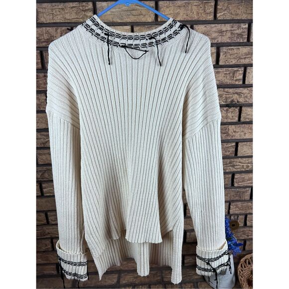 Zara Cream & Black Fringed sweater Size medium - Picture 1 of 9